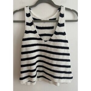 EUC Splendid Deirdre Tank Top Sweater White Black Stripe Knit Pullover Sz Medium